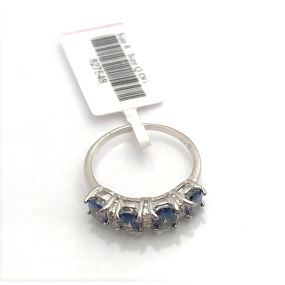 Created Blue Mystic Topaz Ring w/ Genuine Diamonds set in Sterling Silver -Sz.8 - Picture 2 of 5